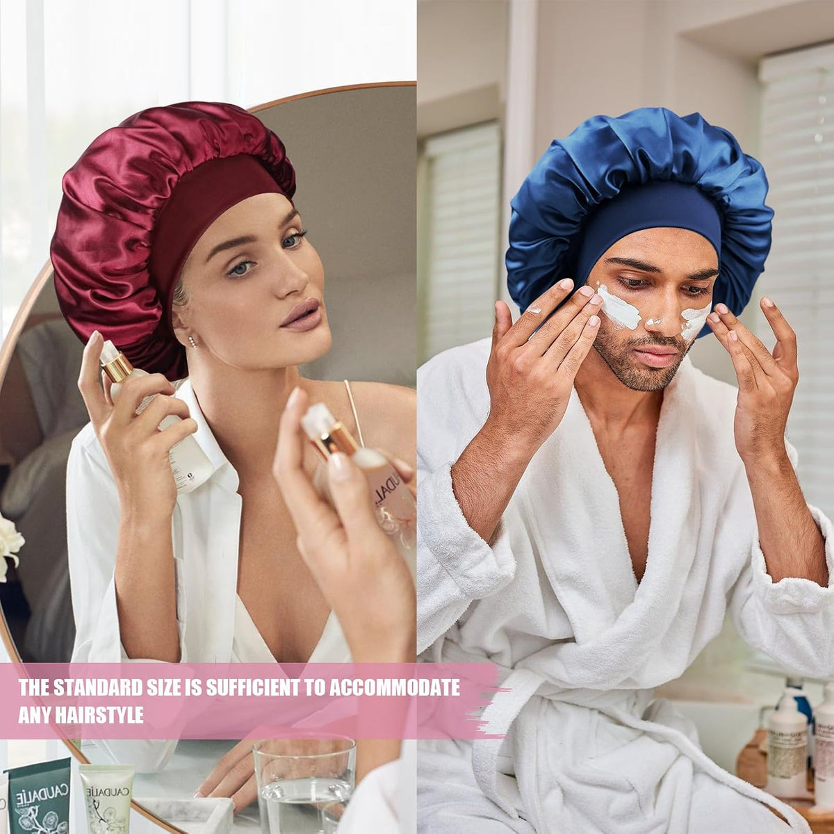Satin Silk Bonnet for Hair, Double Layer Sleep Cap for Men & Women