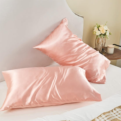 Satin Pillowcases, Standard Size 20x26 Inch, Coral, Set of 2