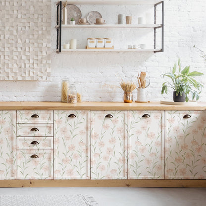 Pink Floral Wallpaper Peel and Stick Daisy Wallpaper Textured Boho Contact Paper Removable Vintage Stick on Self Adhesive for Bedroom Bathroom Cabinets, Pink Green, 17.3 x 118 inch