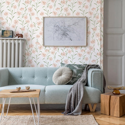 Pink Floral Wallpaper Peel and Stick Daisy Wallpaper Textured Boho Contact Paper Removable Vintage Stick on Self Adhesive for Bedroom Bathroom Cabinets, Pink Green, 17.3 x 118 inch