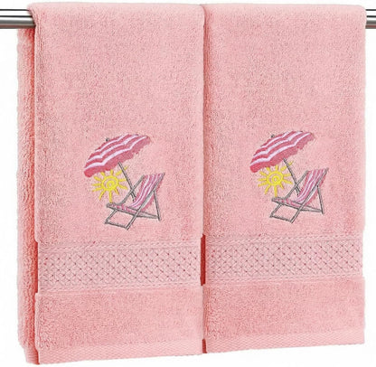 2 Pcs Beach Chair Hand Towels Pink Bathroom Decor 14x29 Inch