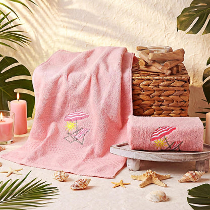 2 Pcs Beach Chair Hand Towels Pink Bathroom Decor 14x29 Inch