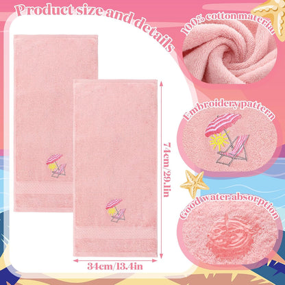2 Pcs Beach Chair Hand Towels Pink Bathroom Decor 14x29 Inch