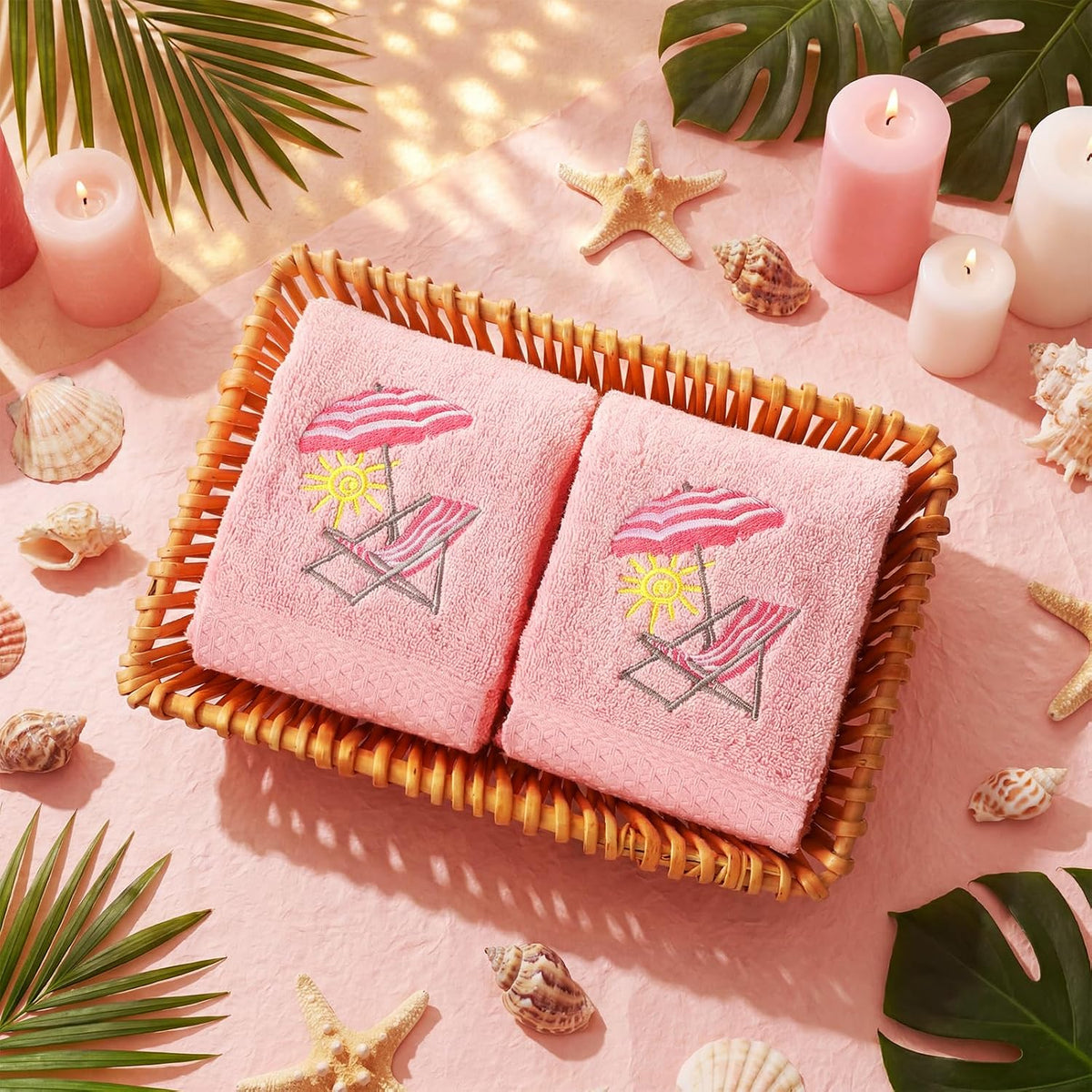 2 Pcs Beach Chair Hand Towels Pink Bathroom Decor 14x29 Inch