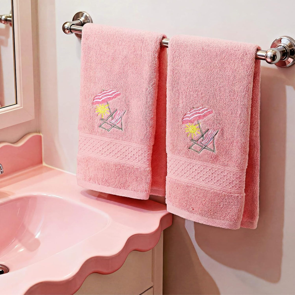2 Pcs Beach Chair Hand Towels Pink Bathroom Decor 14x29 Inch