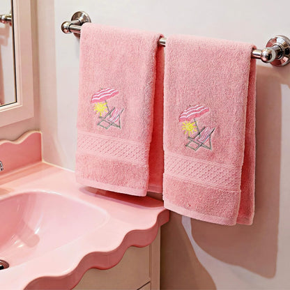 2 Pcs Beach Chair Hand Towels Pink Bathroom Decor 14x29 Inch