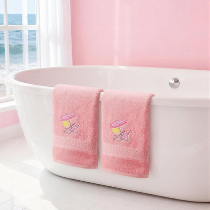 2 Pcs Beach Chair Hand Towels Pink Bathroom Decor 14x29 Inch