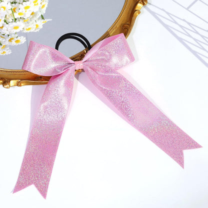 12PCS Glitter Cheer Bows for Cheerleader, Pink Long Tail Cheer Hair Bows Ponytail Holder for Cheering Girls Softball Sports (Pink)