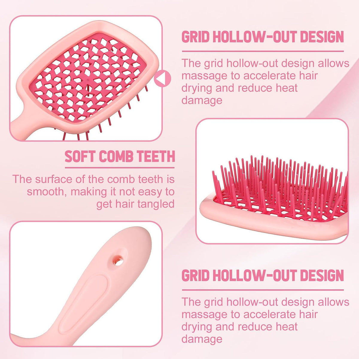 16 Pcs Pink Hair Brush Set for Women Girls - Scalp Scrubber with Handle, Detangle Hair Brush, Spray Bottle, Edge Bristles Wide Tooth Brushes Rat Tail Comb for Travel Home Use Hair Stuff