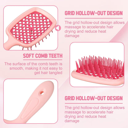 16 Pcs Pink Hair Brush Set for Women Girls - Scalp Scrubber with Handle, Detangle Hair Brush, Spray Bottle, Edge Bristles Wide Tooth Brushes Rat Tail Comb for Travel Home Use Hair Stuff