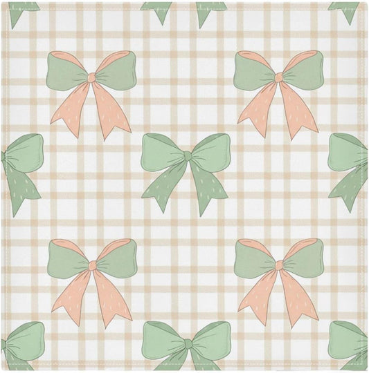 Green Peach Bows Cloth Napkins Set of 6 Washable Dinner Napkin 20x20 Inch Reusable Table Napkins for Home Decor Wedding Fall Dining Table Party