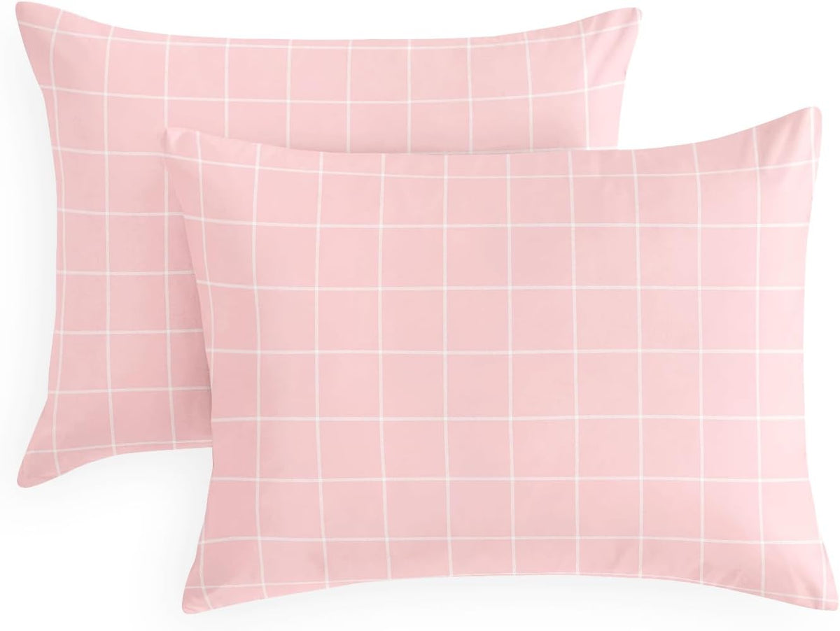 Checkered Pillow Cases, Preppy Grid Geometric Plaid Modern Pattern Printed, Set of 2 Soft Pillowcases Pillow Shams Covers, Pink, Standard Size 20x26 Inches