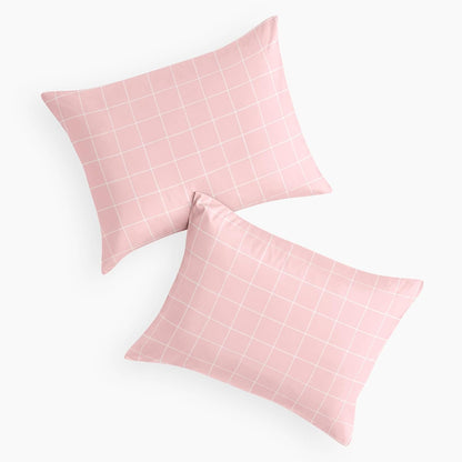 Checkered Pillow Cases, Preppy Grid Geometric Plaid Modern Pattern Printed, Set of 2 Soft Pillowcases Pillow Shams Covers, Pink, Standard Size 20x26 Inches
