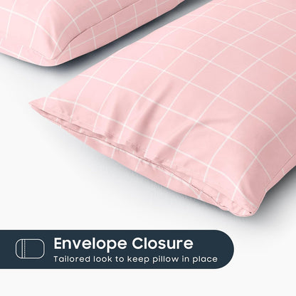 Checkered Pillow Cases, Preppy Grid Geometric Plaid Modern Pattern Printed, Set of 2 Soft Pillowcases Pillow Shams Covers, Pink, Standard Size 20x26 Inches
