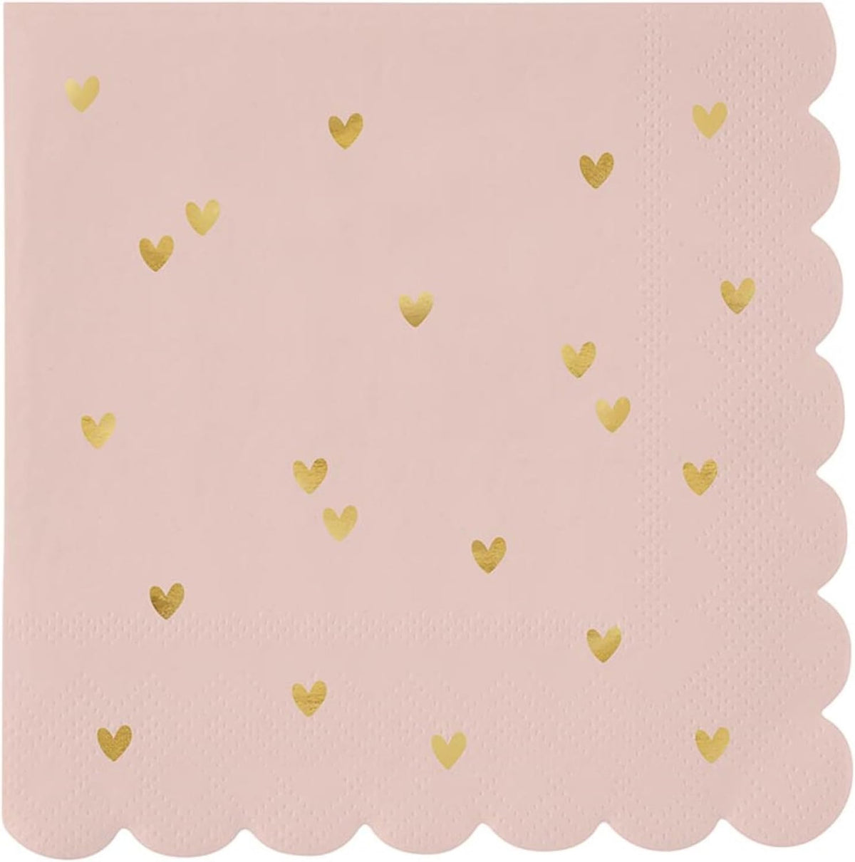 Valentine's Day Party Cocktail Napkins Scalloped Disposable Paper Napkins, 20-Count, Gold Hearts/Blush Pink