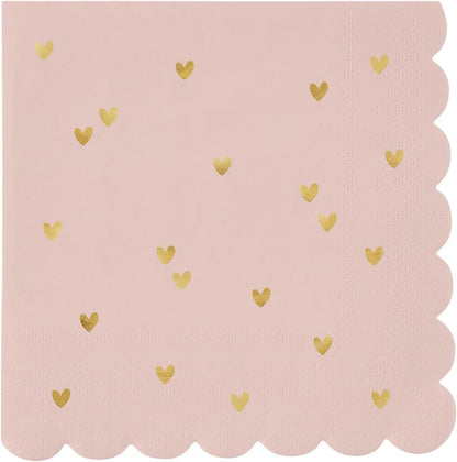 Valentine's Day Party Cocktail Napkins Scalloped Disposable Paper Napkins, 20-Count, Gold Hearts/Blush Pink