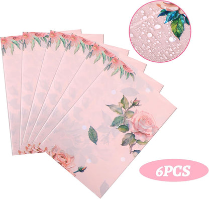 6 Pcs Plastic Round Tea Party Tablecloths 70" Floral Table Cloth Decorative Disposable Outdoor Flower Table Cover Disposable Summer Tabletop for Partys Picnic (Tea Party,Pink)