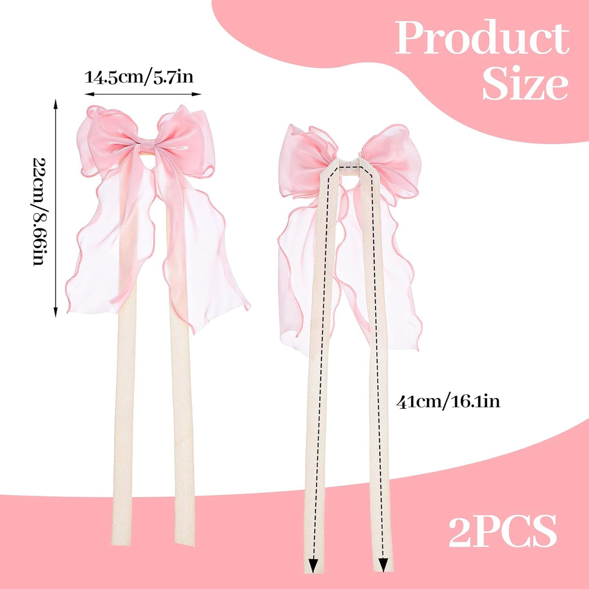 2 Pack Silky Pink Bow Curtain Tiebacks, Pink Ribbon Lace Curtain Holdbacks Elegant Decorative Bowknot Curtain Straps for Weddings Home Bedroom Living Room Wedding Party Office Décor