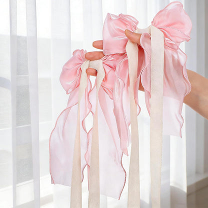 2 Pack Silky Pink Bow Curtain Tiebacks, Pink Ribbon Lace Curtain Holdbacks Elegant Decorative Bowknot Curtain Straps for Weddings Home Bedroom Living Room Wedding Party Office Décor