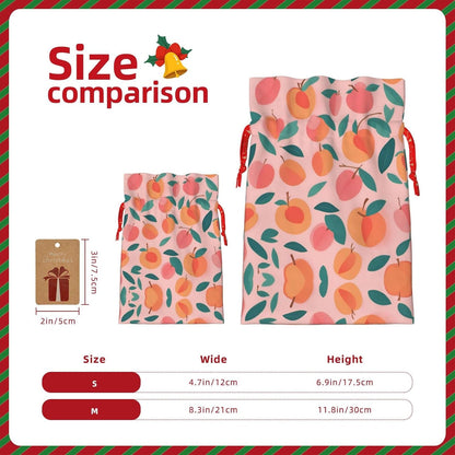 Pink Peach Pattern Seamless Pattern Print Christmas Drawstring Gift Bags Xmas Gift Bags W/Tags Sacks Reusable Gift Wrapping Bags