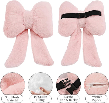 2 Pack Bow Car Headrest Pillows Plush Neck Pillows for Travel Driving Office Chair Head Support Cushions, Also Cute Car Decor Accessories for Women (Pink)