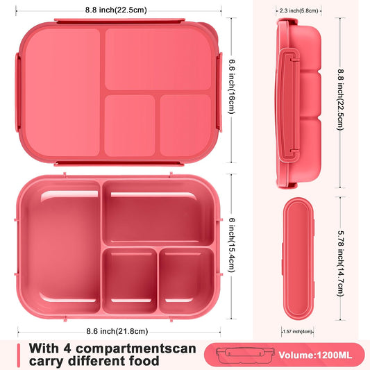 Lunch Box Kids,Bento Box Adult,Leakproof Lunch Containers for Adults/Kids/Toddler,1200ML-4 Compartments bento Lunch box with Utensil,Microwave & Dishwasher & Freezer Safe (Pink Berry)