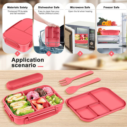 Lunch Box Kids,Bento Box Adult,Leakproof Lunch Containers for Adults/Kids/Toddler,1200ML-4 Compartments bento Lunch box with Utensil,Microwave & Dishwasher & Freezer Safe (Pink Berry)