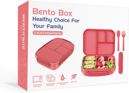 Lunch Box Kids,Bento Box Adult,Leakproof Lunch Containers for Adults/Kids/Toddler,1200ML-4 Compartments bento Lunch box with Utensil,Microwave & Dishwasher & Freezer Safe (Pink Berry)