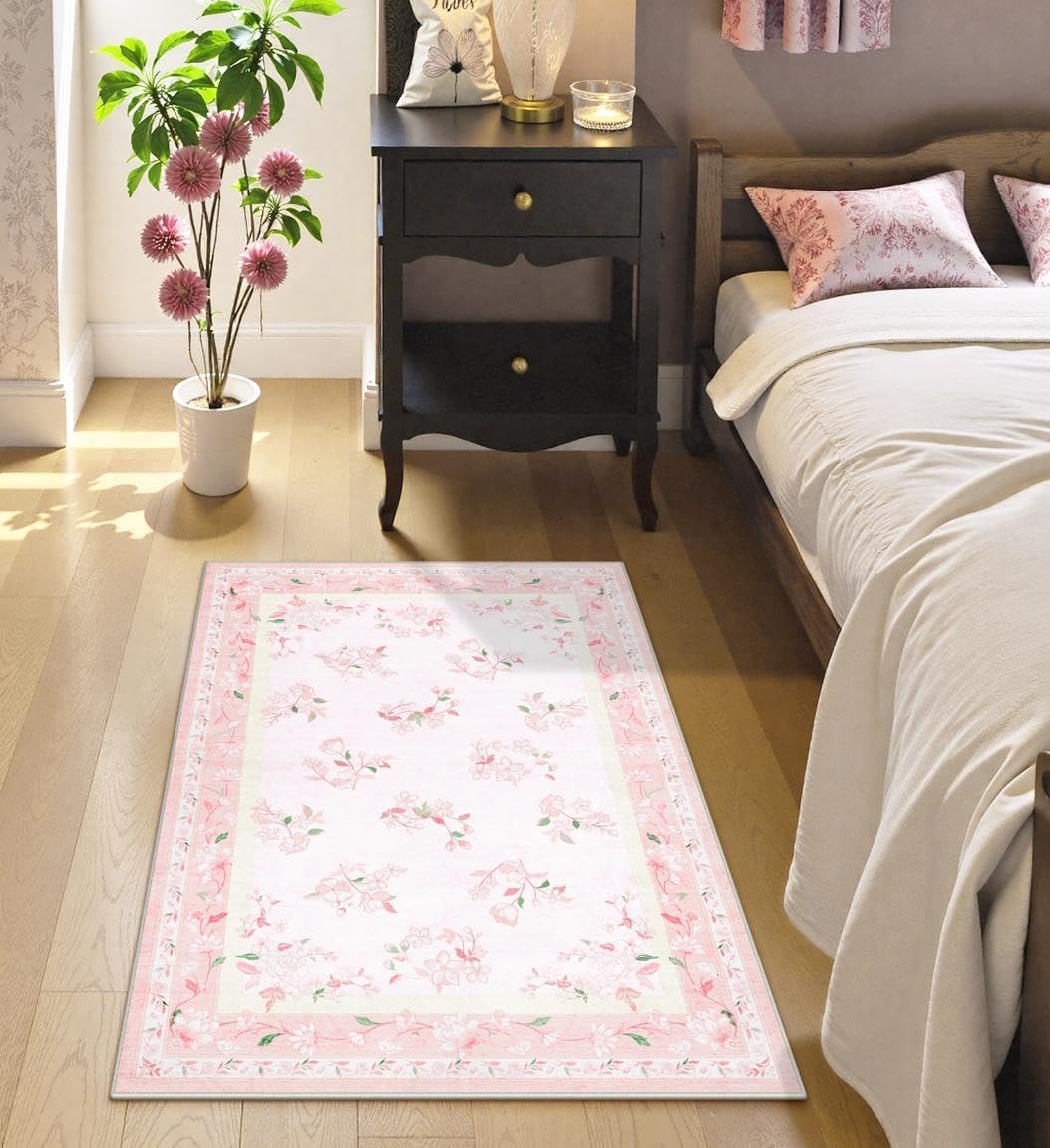 2x3 Small Pink Washable Rug, Non Slip Soft Rug for Entryway