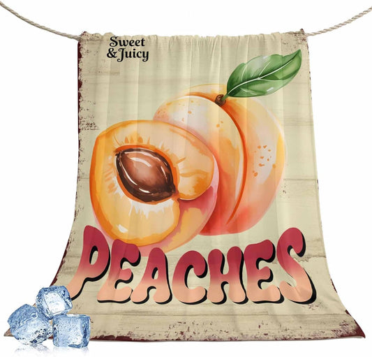 Cooling Throw Blanket 40"x60" for Teens, Pink Peaches Lightweight Breathable Bed Blanket for Hot Sleepers, Vintage Farmhouse Botanical Fruit Leaves Soft Summer Cool Blankets for Travel, Sofa, Couch
