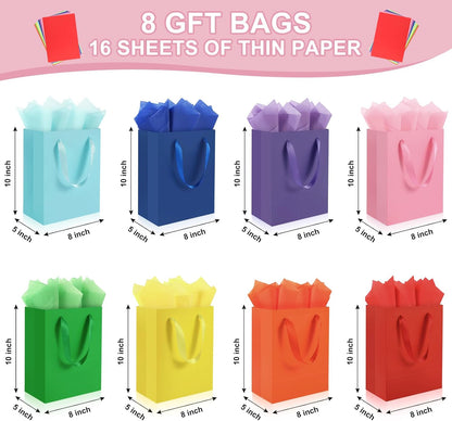 4 Pack Pink Gift Bags with Handles and 8 Tissue Papers