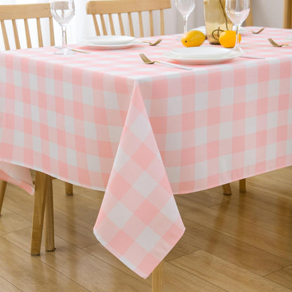 Pink and White Checkered Tablecloth 60"x 102" Rectangle Table Cloth – Oblong Pink Gingham Buffalo Plaid Polyester Table Cover Washable Reusable Water Resistant for Party Kitchen Dinning