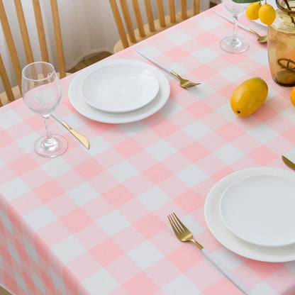 Pink and White Checkered Tablecloth 60"x 102" Rectangle Table Cloth – Oblong Pink Gingham Buffalo Plaid Polyester Table Cover Washable Reusable Water Resistant for Party Kitchen Dinning