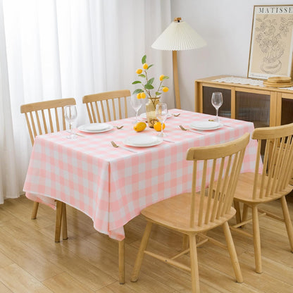 Pink and White Checkered Tablecloth 60"x 102" Rectangle Table Cloth – Oblong Pink Gingham Buffalo Plaid Polyester Table Cover Washable Reusable Water Resistant for Party Kitchen Dinning