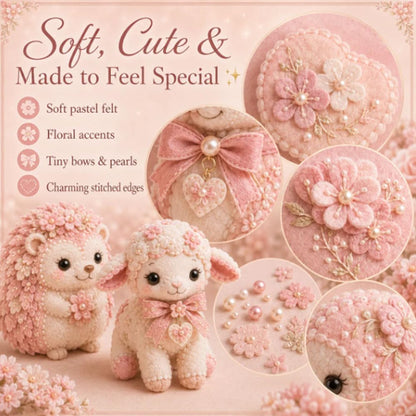 Pink Woodland Friends DIY Felt Patchwork Kit, Magic Forest Animals 3D Felt Sewing Kit, DIY Creative Patchwork Art Craft, Gifts for Adults Beginners Animal & DIY Craft Lovers (Blush Deer)