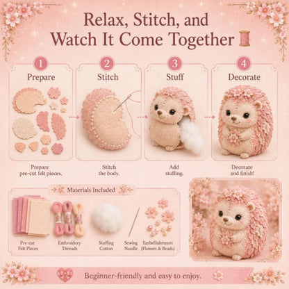 Pink Woodland Friends DIY Felt Patchwork Kit, Magic Forest Animals 3D Felt Sewing Kit, DIY Creative Patchwork Art Craft, Gifts for Adults Beginners Animal & DIY Craft Lovers (Blush Deer)