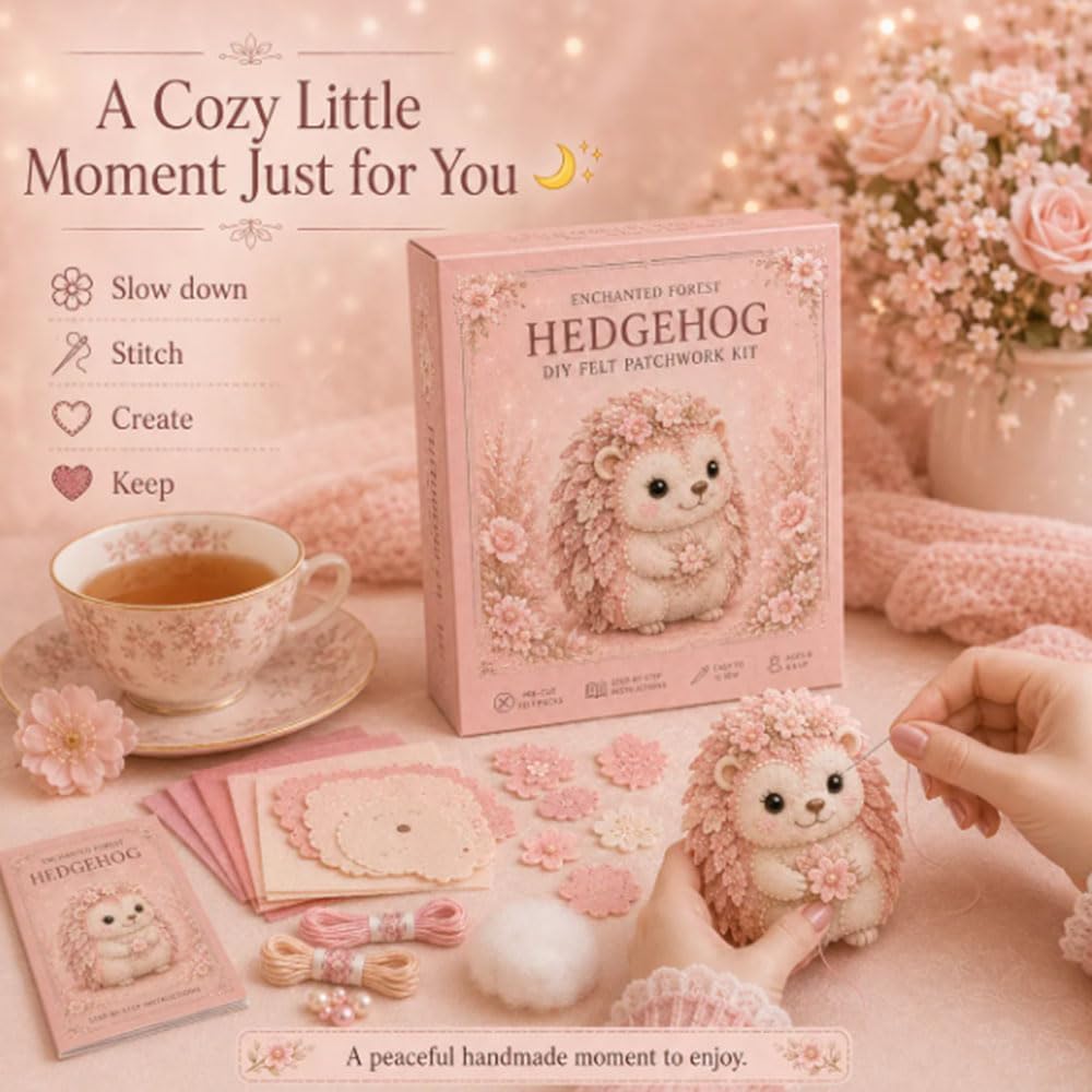 Pink Woodland Friends DIY Felt Patchwork Kit, Magic Forest Animals 3D Felt Sewing Kit, DIY Creative Patchwork Art Craft, Gifts for Adults Beginners Animal & DIY Craft Lovers (Blush Deer)
