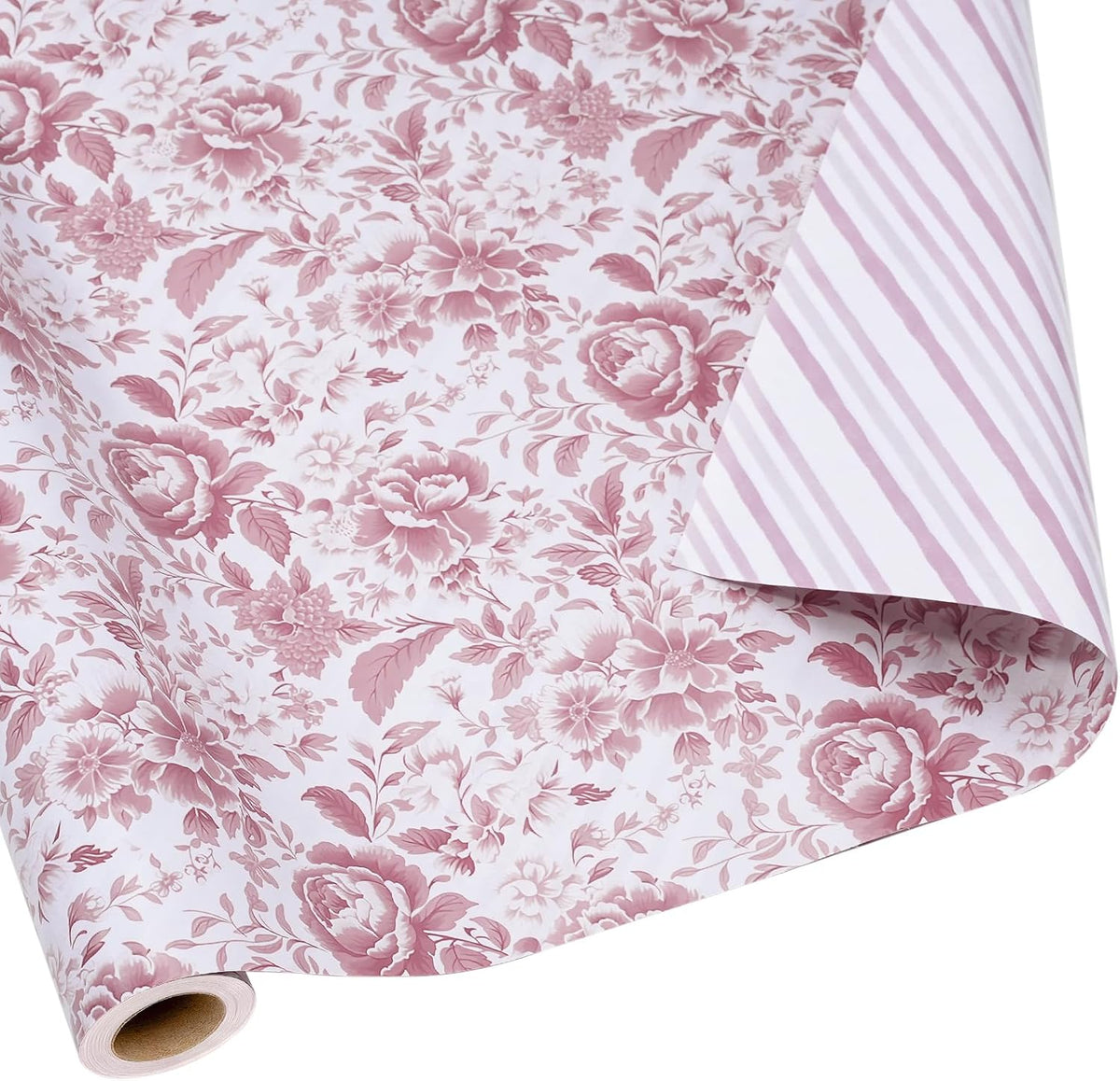 Pink Floral Wrapping Paper Mini Roll, Chinoiserie Peony Design