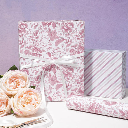 Pink Floral Wrapping Paper Mini Roll, Chinoiserie Peony Design