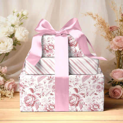 Pink Floral Wrapping Paper Mini Roll, Chinoiserie Peony Design