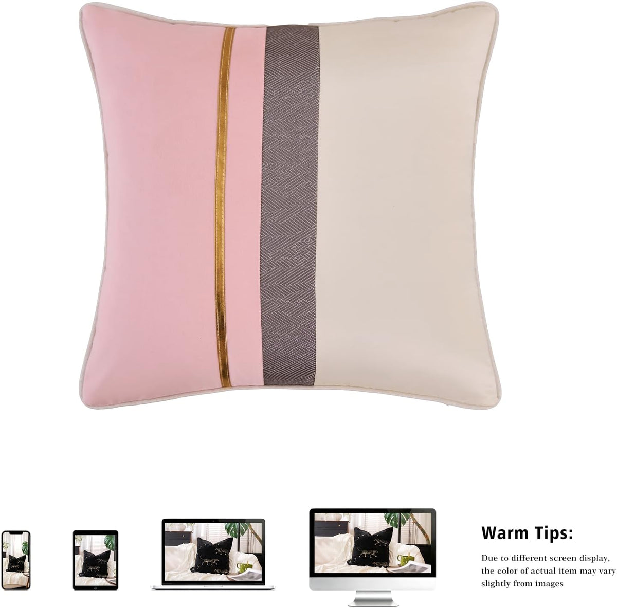Throw Pillow Cover 18 x 18 Inch, Pink White, Rayon Blend