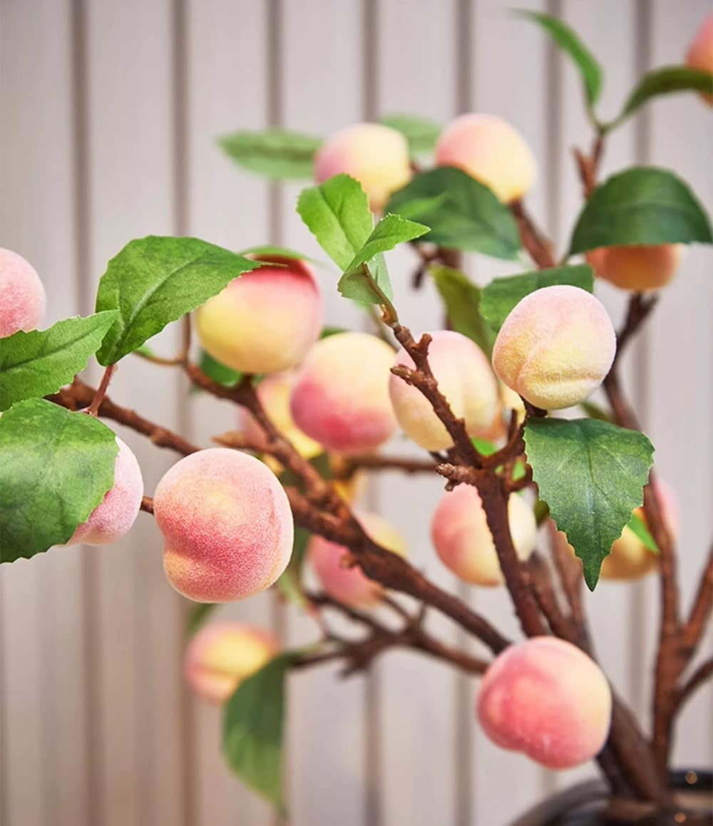 2 Pcs Artificial Peach Branches Faux Fruit Peach with Leaves