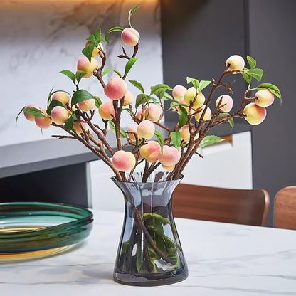 2 Pcs Artificial Peach Branches Faux Fruit Peach with Leaves