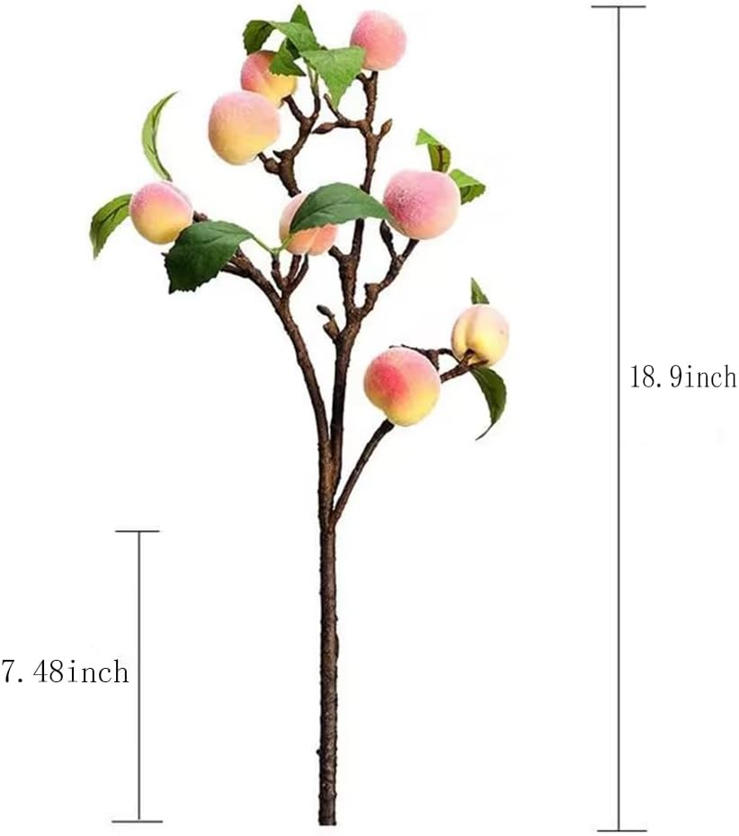 2 Pcs Artificial Peach Branches Faux Fruit Peach with Leaves