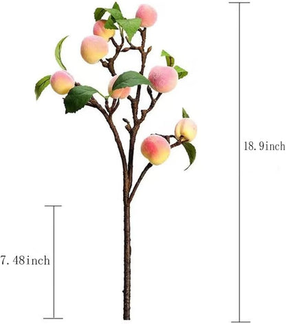 2 Pcs Artificial Peach Branches Faux Fruit Peach with Leaves
