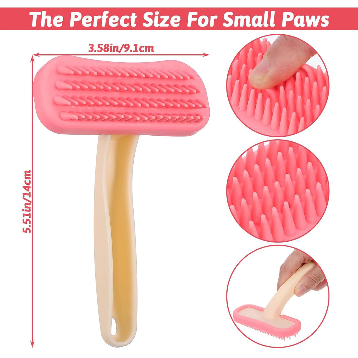 Rabbit Brush, Soft Silicone Small Animal Grooming Comb Bunny Brush for Shedding with Handle Gentle Massage Tool for Bath & Detangling Short Long Hair Dogs Cats Small Pets, Pink