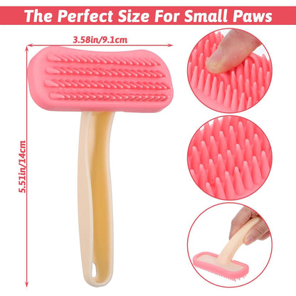Rabbit Brush, Soft Silicone Small Animal Grooming Comb Bunny Brush for Shedding with Handle Gentle Massage Tool for Bath & Detangling Short Long Hair Dogs Cats Small Pets, Pink