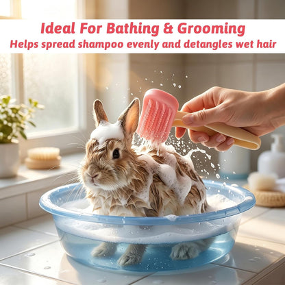 Rabbit Brush, Soft Silicone Small Animal Grooming Comb Bunny Brush for Shedding with Handle Gentle Massage Tool for Bath & Detangling Short Long Hair Dogs Cats Small Pets, Pink