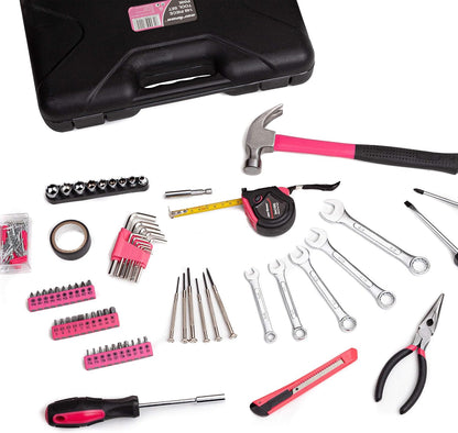 148-Piece Automotive And Household Tool Set, Pink Repair Kit Case