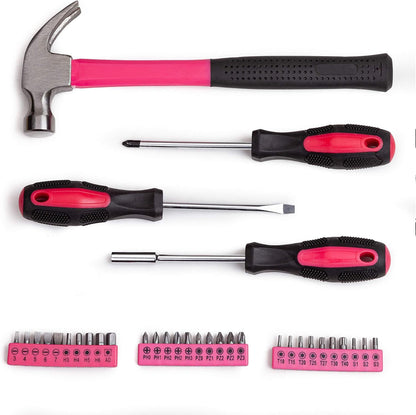 148-Piece Automotive And Household Tool Set, Pink Repair Kit Case